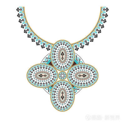 矢量阿兹台克项链刺绣 时尚女性与数字设计的部落对话